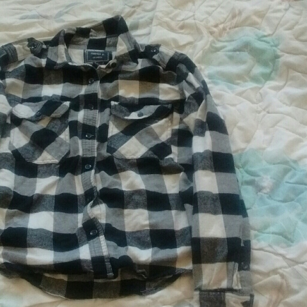 Black, Grey And White Plaid Button Up Shirt